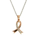 Rose Gold Plated Awareness Ribbon with CZs & chain Rose Gold Plated Awareness Ribbon with CZs & chain